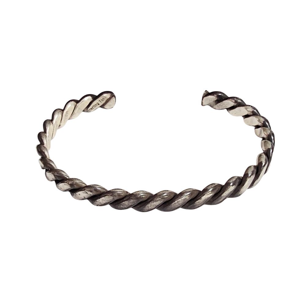 Vintage Navajo Tahe Sterling Silver Twisted Rope Cuff Bracelet 7.25" 27g